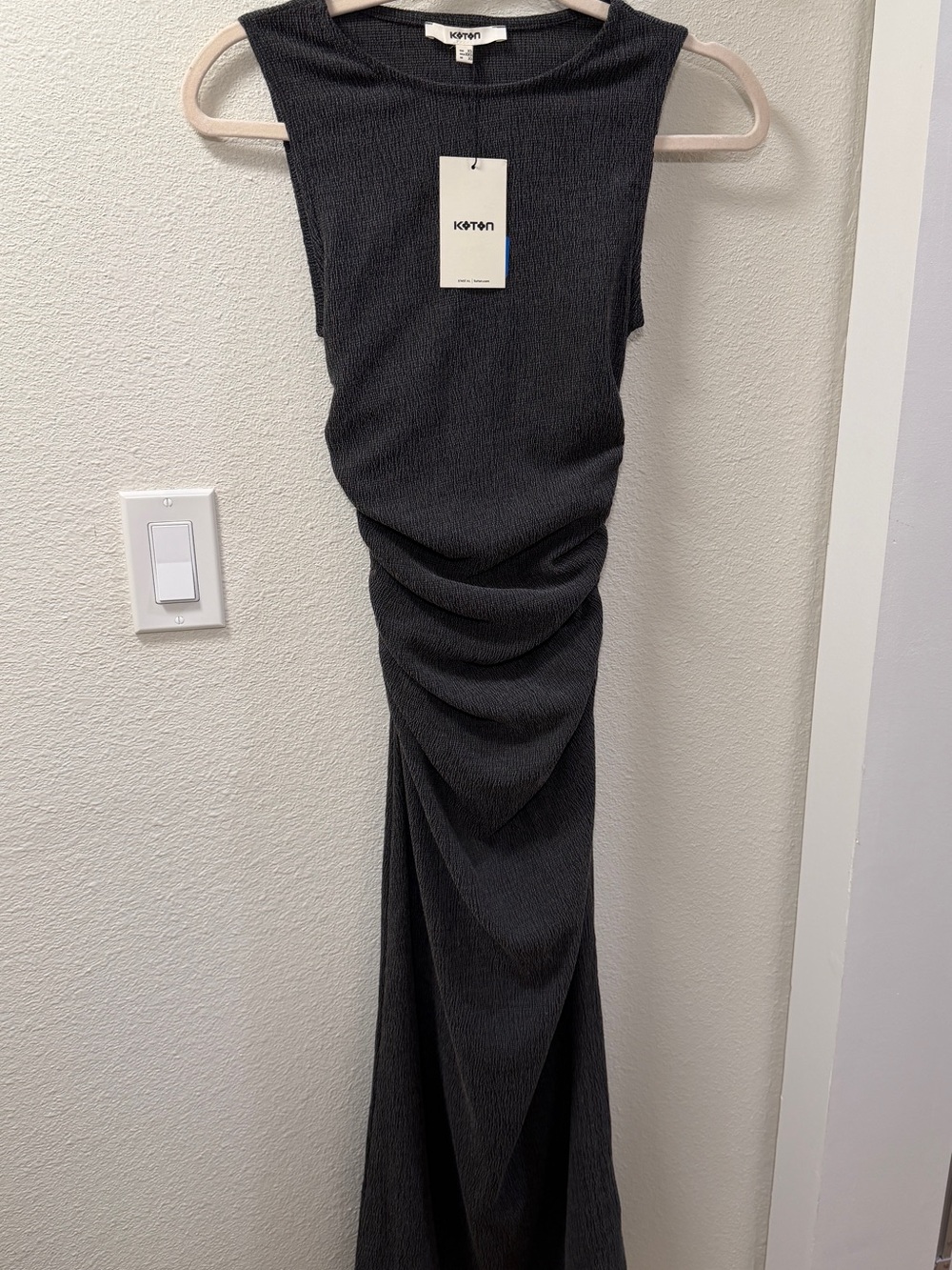 Koton Sleeveless Textured Maxi Dress in Charcoal Gray